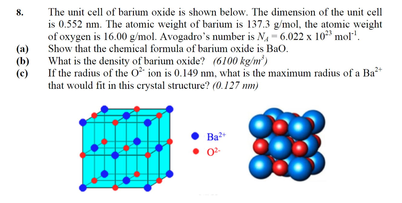 Solved (a) (b) (c) The unit cell of barium oxide is shown