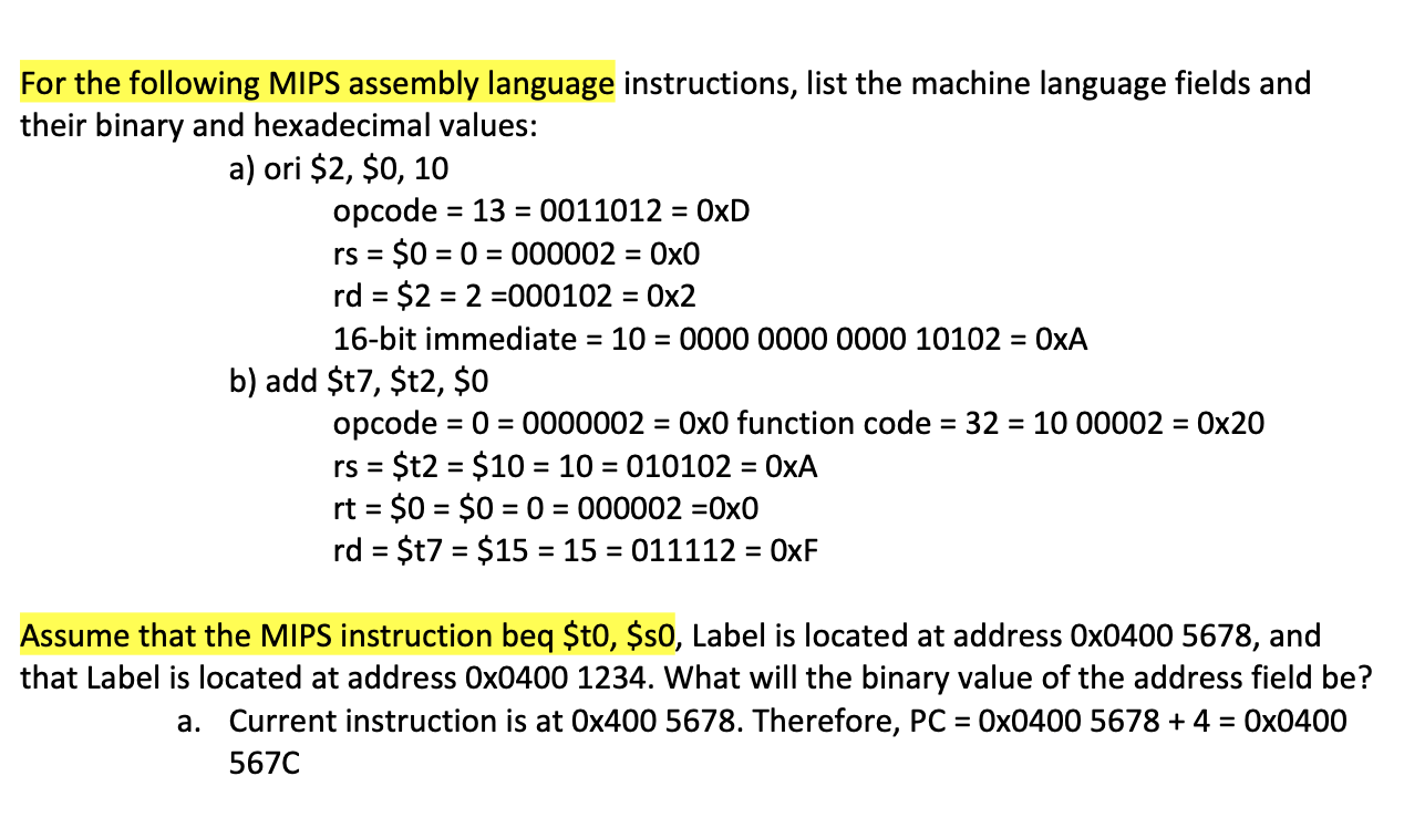 Solved For the following MIPS assembly language