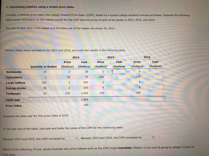 Solved 1. Calculating Inflation Using A Simple Price Inde...