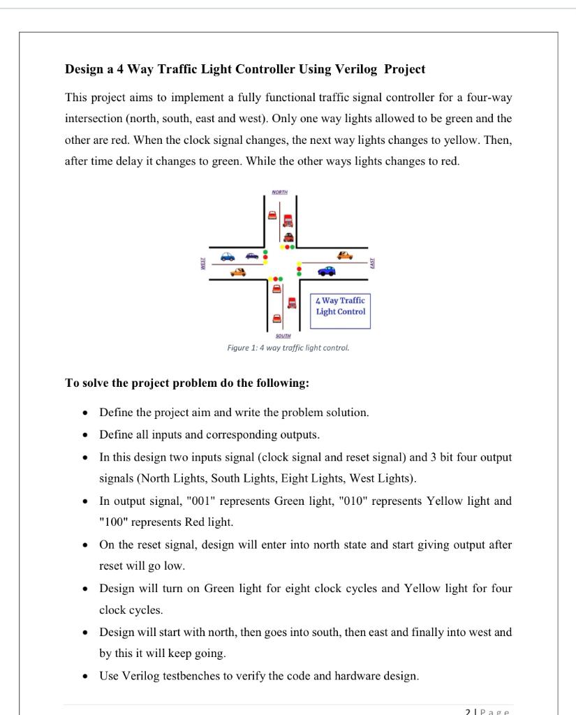 Solved Design a 4 Way Traffic Light Controller Using Verilog | Chegg.com