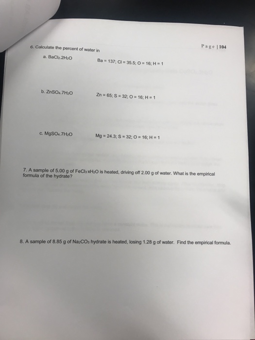 Solved Page 104 6. Calculate The Percent Of Water In A....