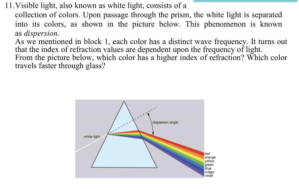 11. Visible light, also known as white light,