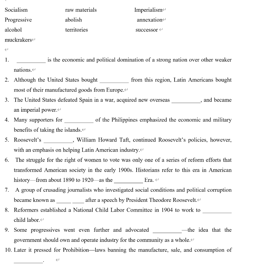 Solved Socialism raw materials Imperialism annexation