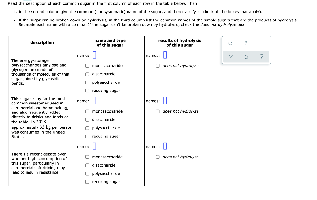 Solved Read the description of each common sugar in the