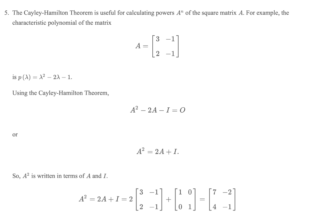 Solved 3. Verify the CayleyHamilton Theorem for a general 2