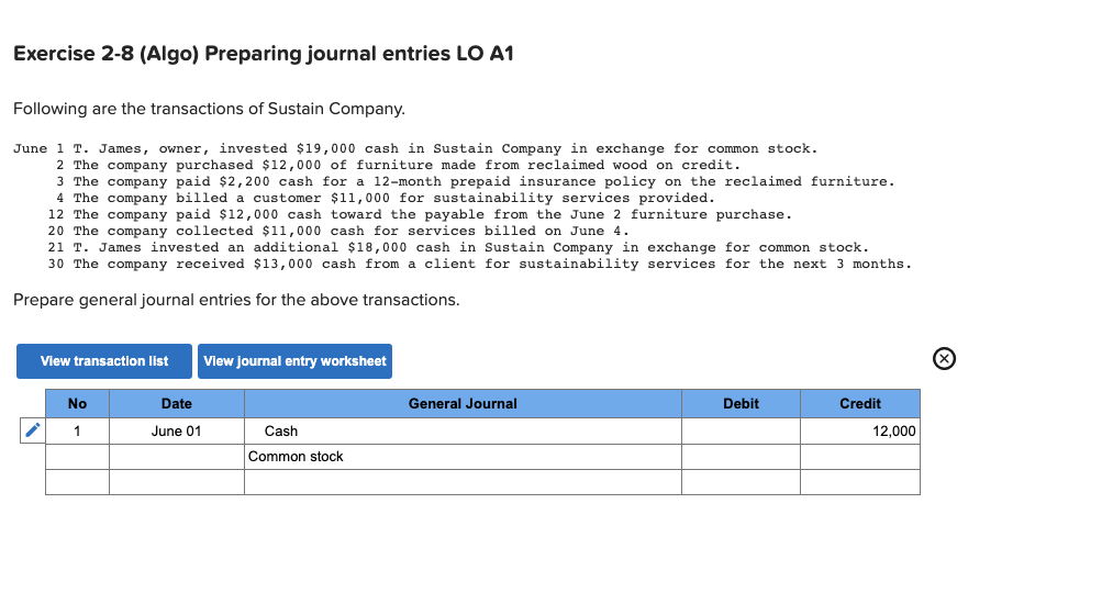 Solved View transaction list Journal entry worksheet