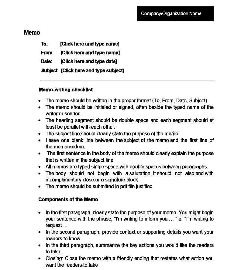 Memowriting checklist The memo should be written