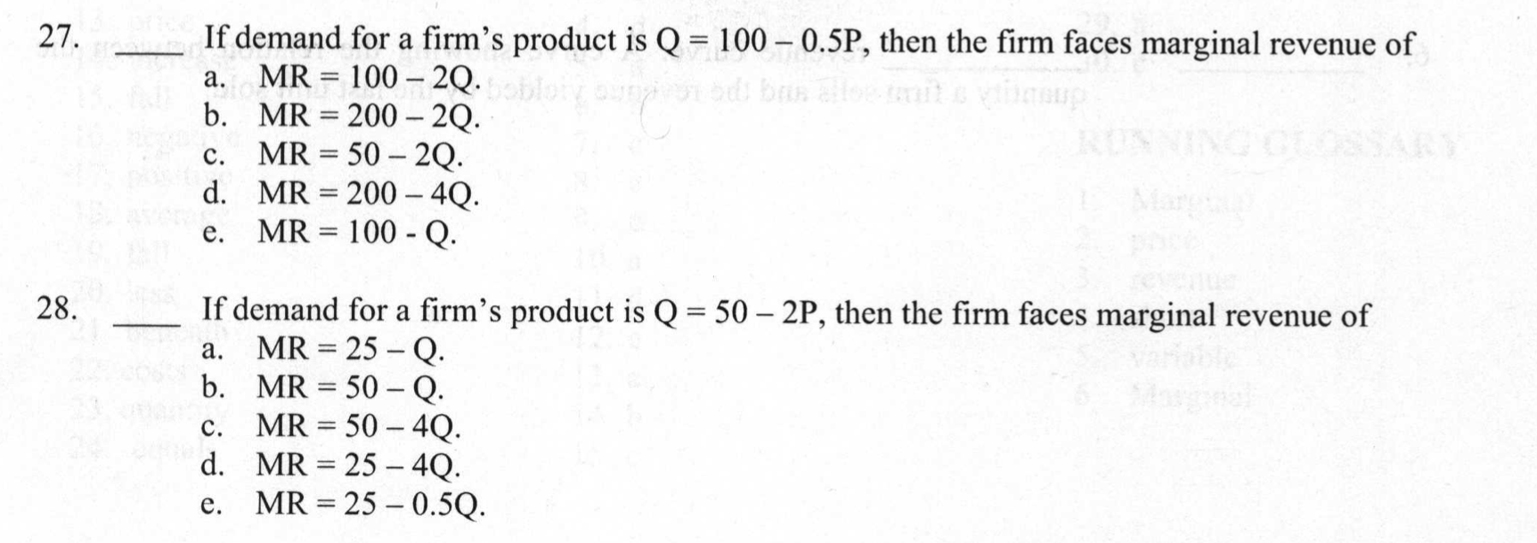 Solved 27. If demand for a firm's product is Q=100−0.5P,