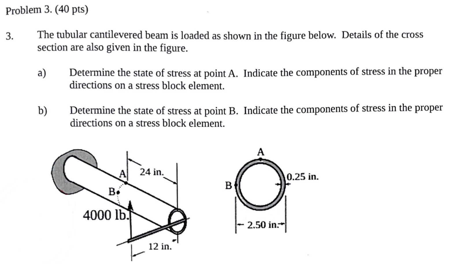 Solved Problem 3. (40 pts)3. The tubular cantilevered beam