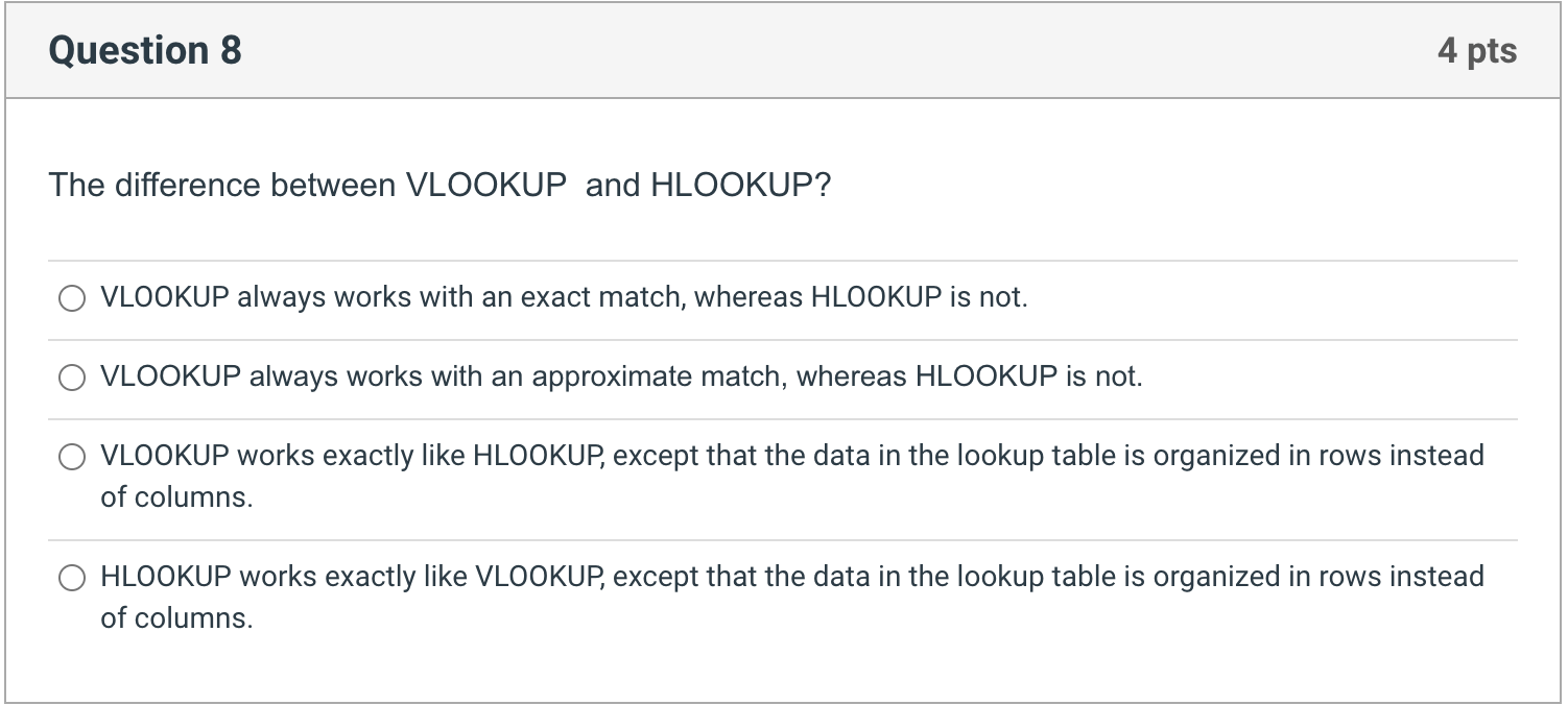 Solved The difference between VLOOKUP and HLOOKUP? VLOOKUP