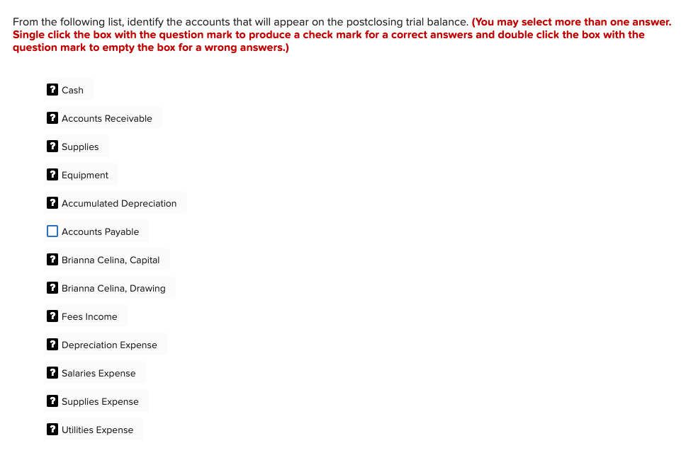 Solved From the following list, identify the accounts that