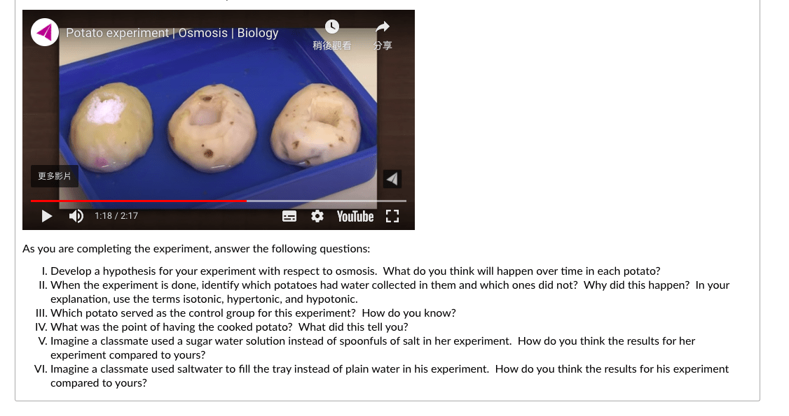 Solved Part 3 Testing Osmosis in Potatoes Prior to