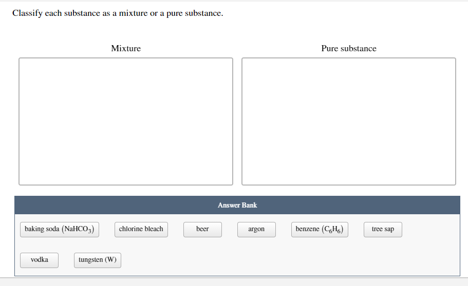 Classify each substance as a mixture or a pure