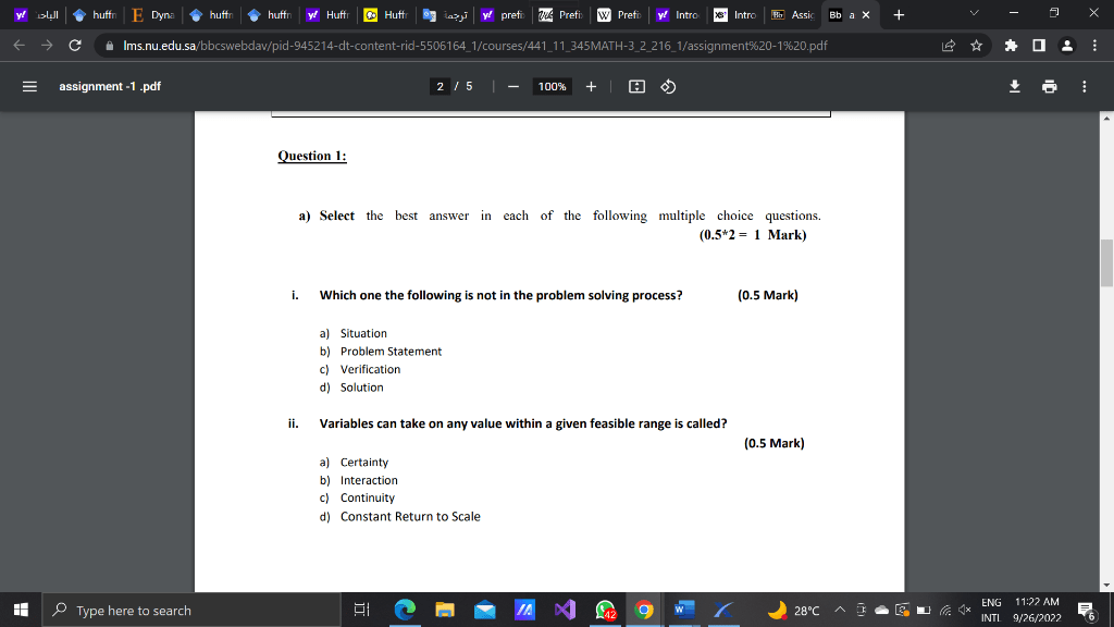 Solved a) Select the best answer in each of the following | Chegg.com