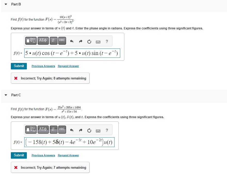 Solved Find f(t) for the function F(s)=(s2+2s+2)210(s+2)2.