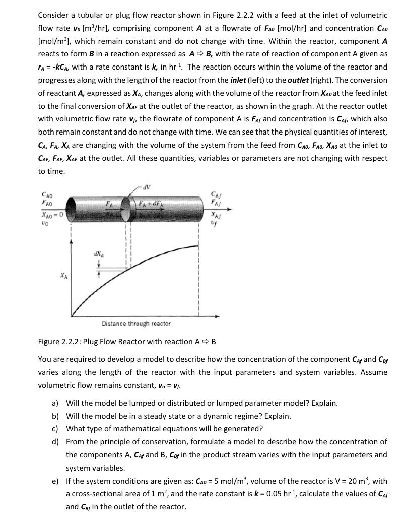 Solved Consider a tubular or plug flow reactor shown in