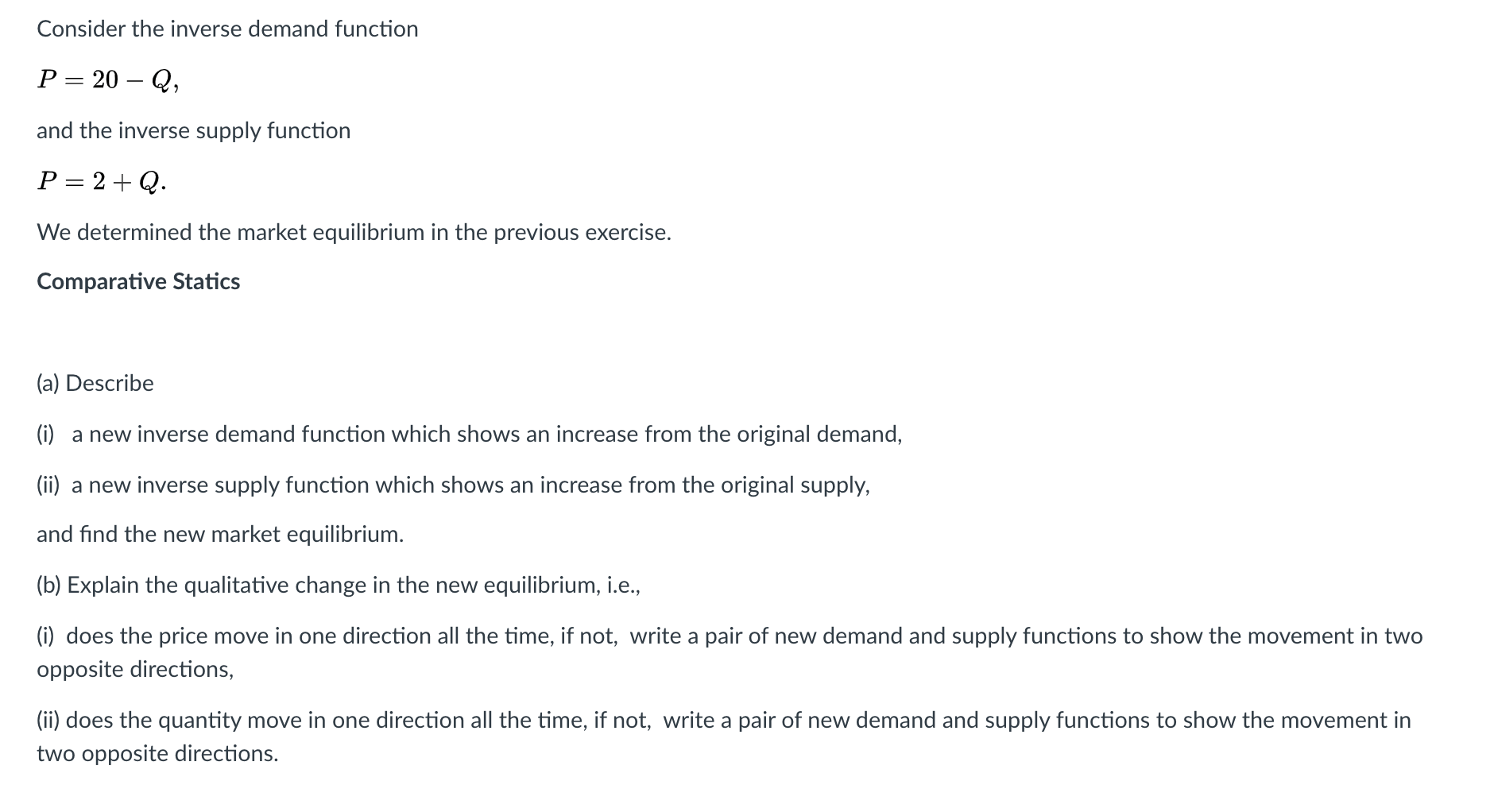 Solved Consider the inverse demand function P= 20 – Q, and | Chegg.com