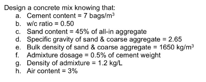 Solved Design A Concrete Mix Knowing That A. Cement Cont...