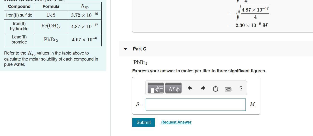 Solved Compound Formula Кsp 4.87 x 1017 Fes 3.72 x 1019 4