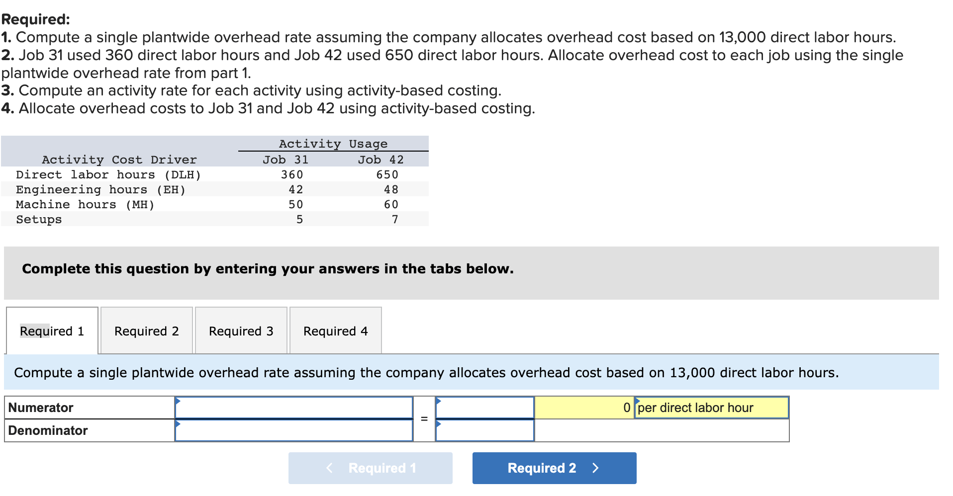[Solved] Required 1. Compute a single plantwide overhead
