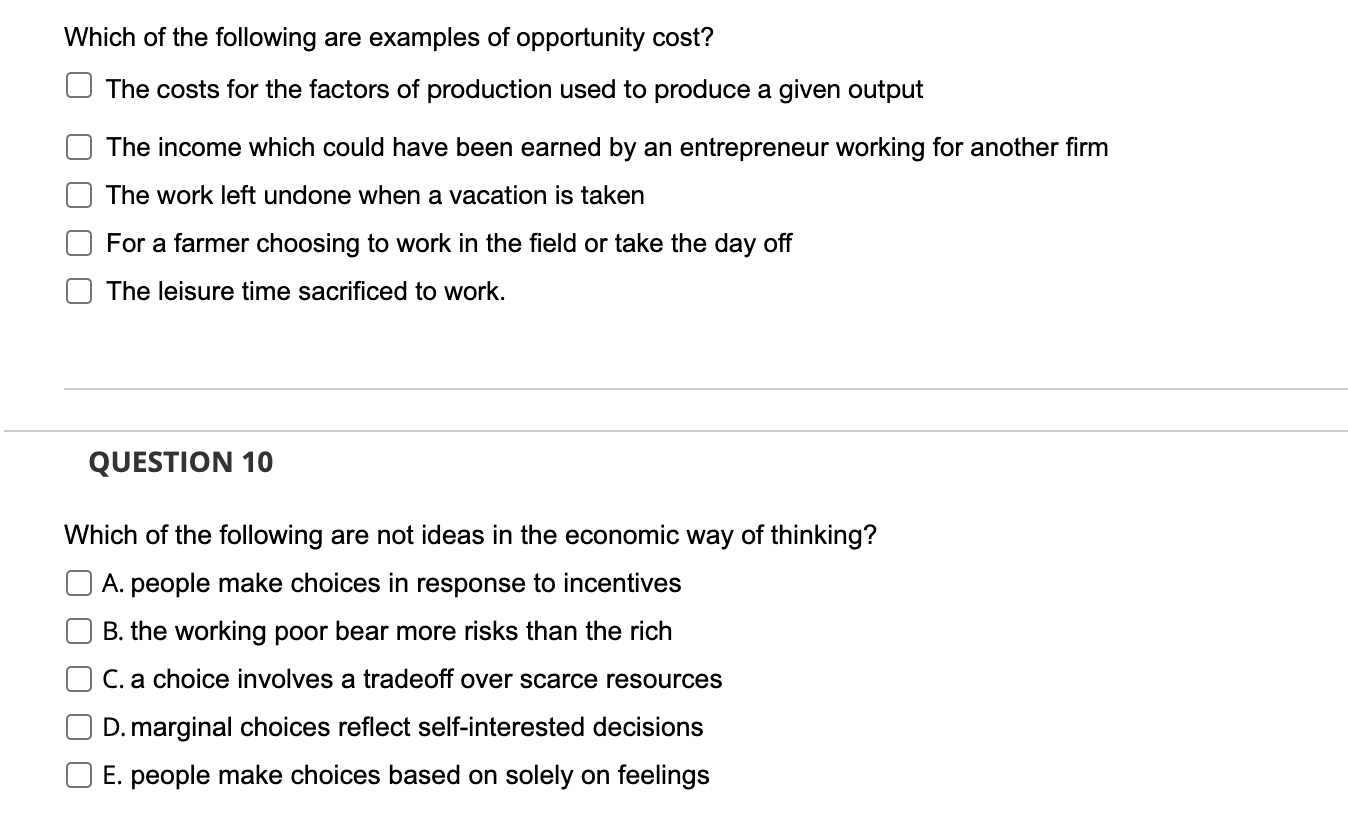 Solved Which of the following are examples of opportunity