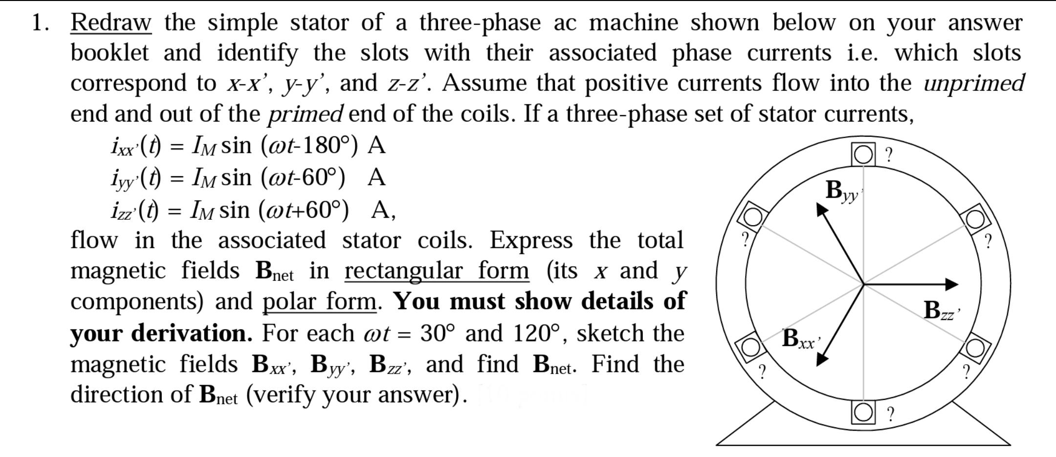 Solved yy 1. Redraw the simple stator of a three-phase ac | Chegg.com