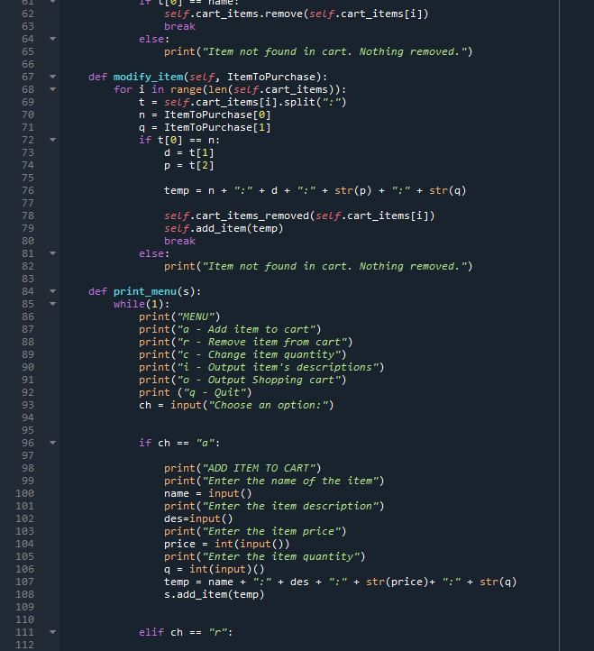 Solved PYTHON Online shopping cart (Part 2) Error help