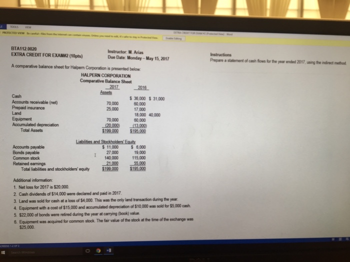 Solved A comparative balance sheet for Halpem Corporation is