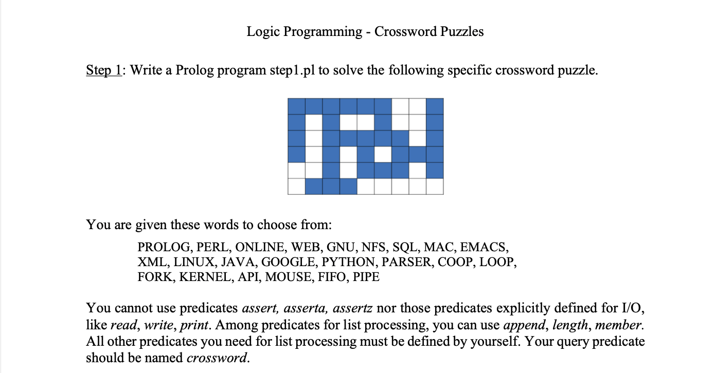Solved Logic Programming Crossword Puzzles Step 1 Write a