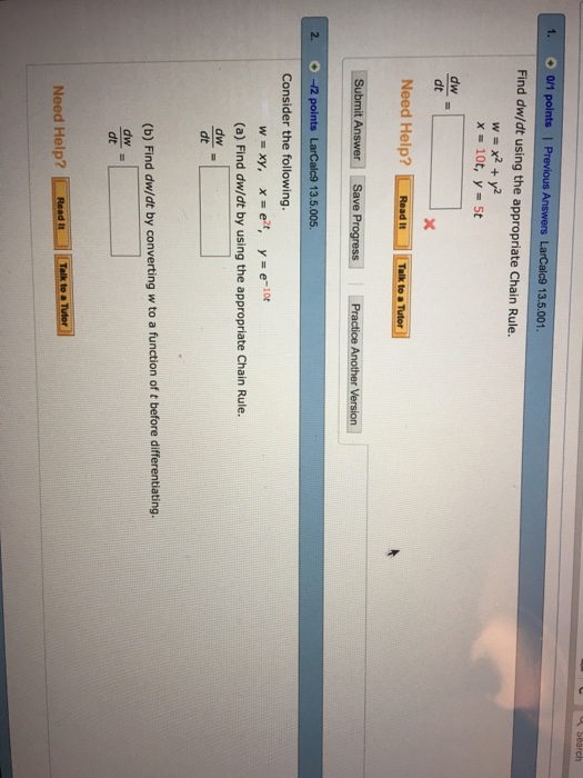 Solved Find Dw/dt Using The Appropriate Chain Rule. W = X...