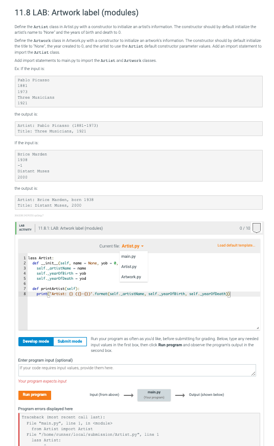Solved 11.8 LAB Artwork label (modules) Define the Artist