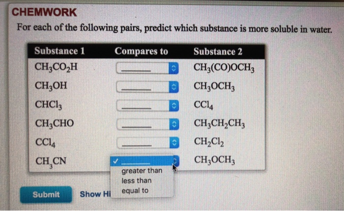 Solved CHEMWORK For Each Of The Following Pairs, Predict