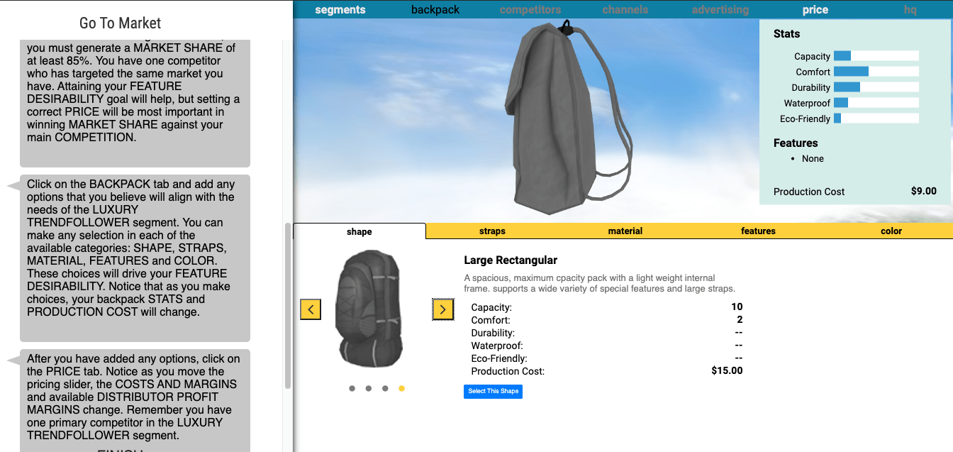 segments backpack competitors channels advertising