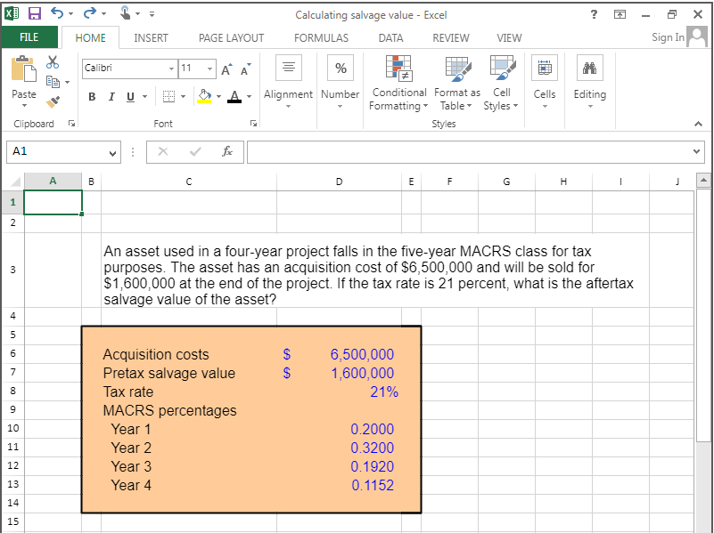 Solved XD 5 Calculating salvage value Excel ? X FILE HOME