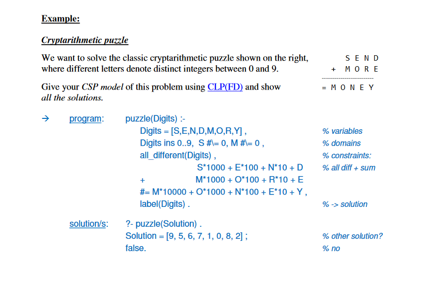 Solved Example Cryptarithmetic puzzle We want to solve the