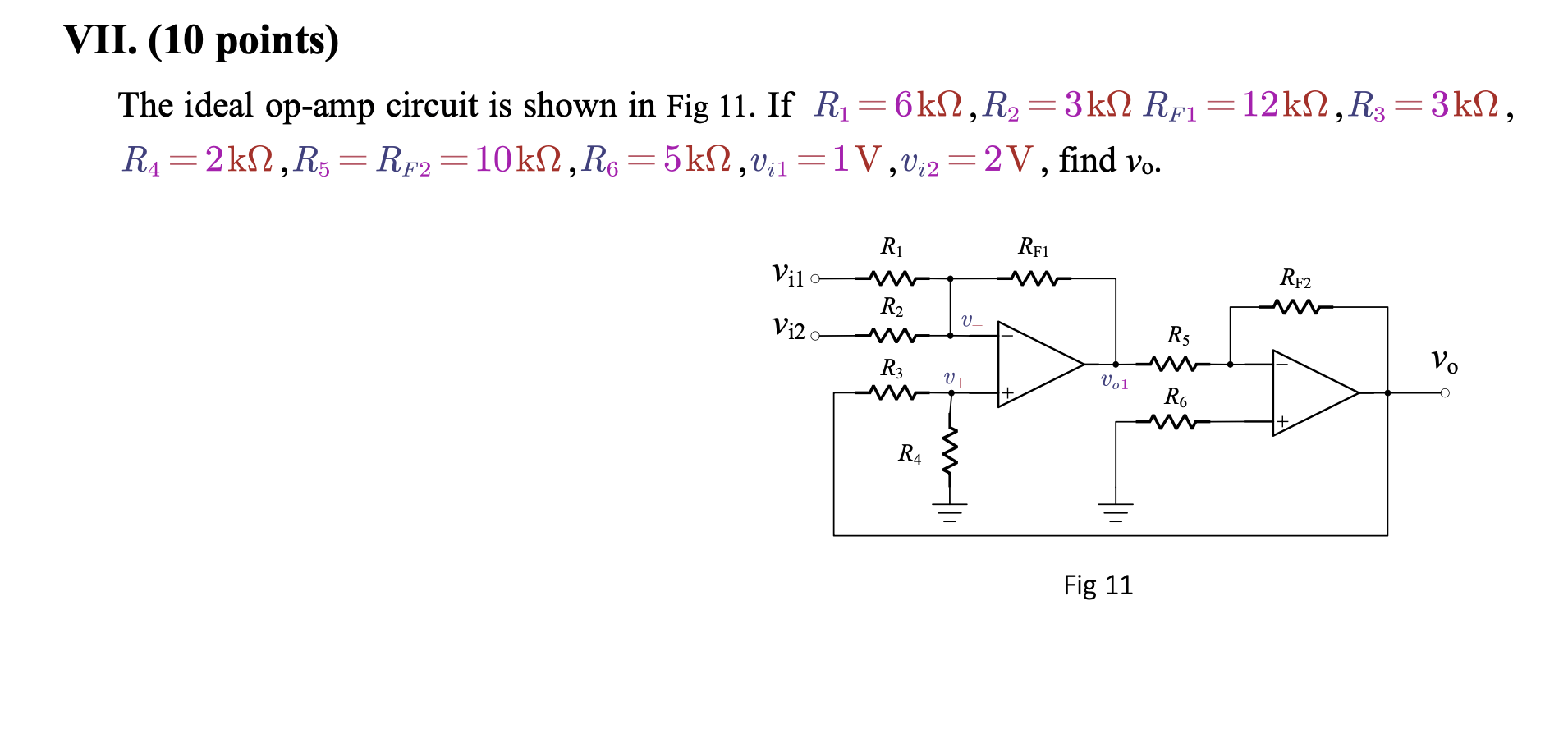 Solved VII. (10 points) The ideal op-amp circuit is shown in | Chegg.com