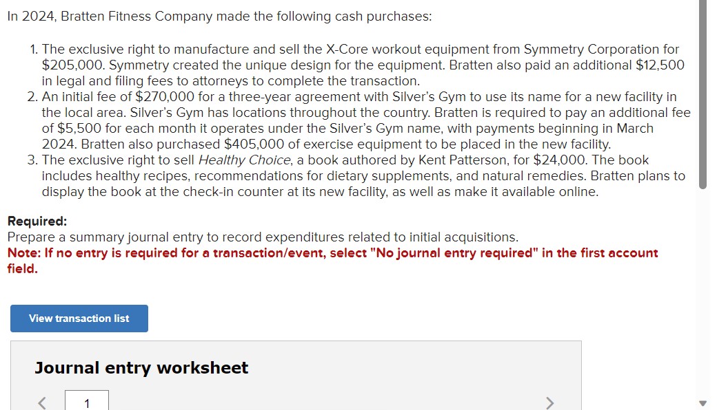 Solved In 2024, Bratten Fitness Company made the following