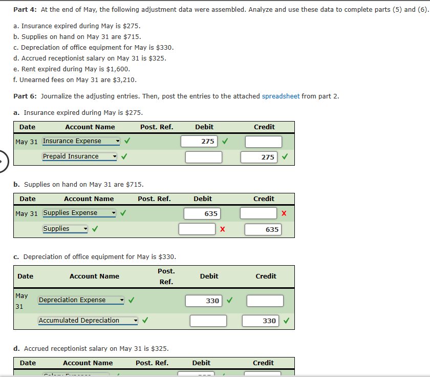 Solved Part 4 At the end of May, the following adjustment