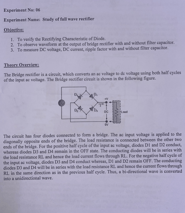 Solved Experiment No: 06 Experiment Name: Study of full wave 