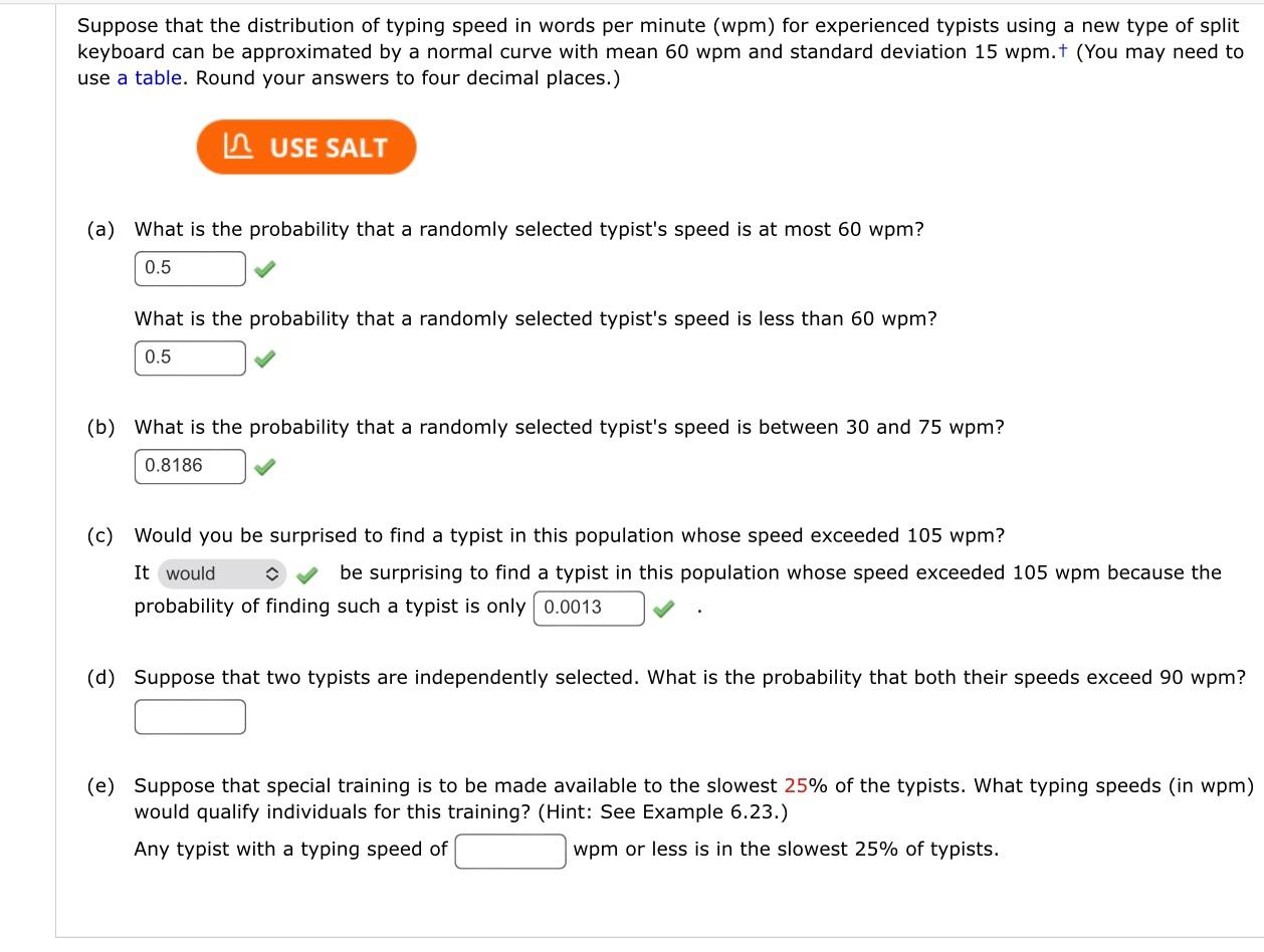 Solved Suppose that the distribution of typing speed in