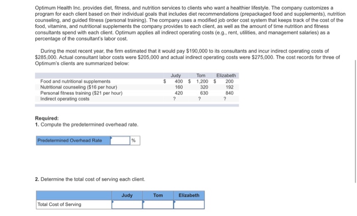 Solved Optimum Health Inc. Provides Diet, Fitness, And Nu...