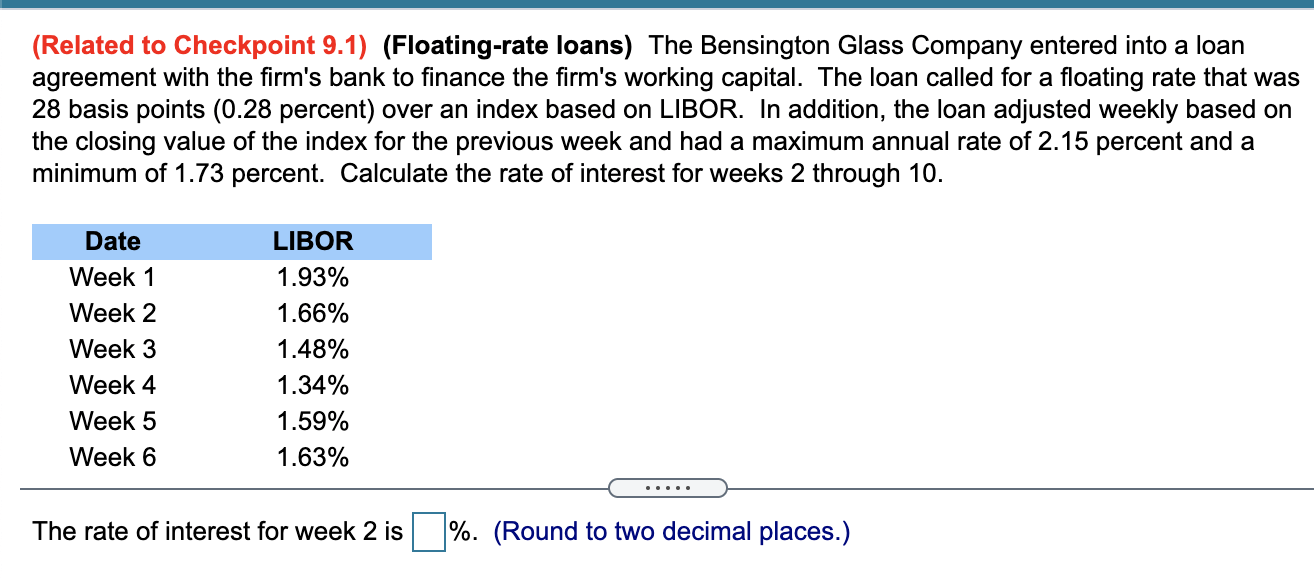 Solved (Related to Checkpoint 9.1) (Floatingrate loans) The