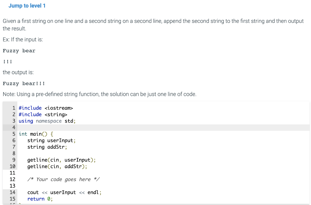 Solved Jump to level 1 Given a first string on one line and