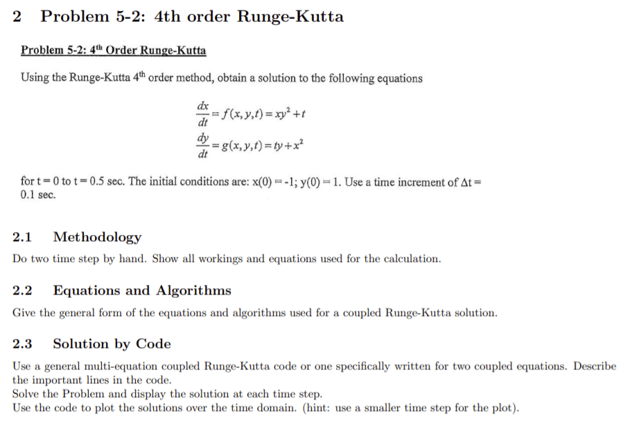 Solved 2 Problem 52 4th order RungeKutta Problem 52 4th