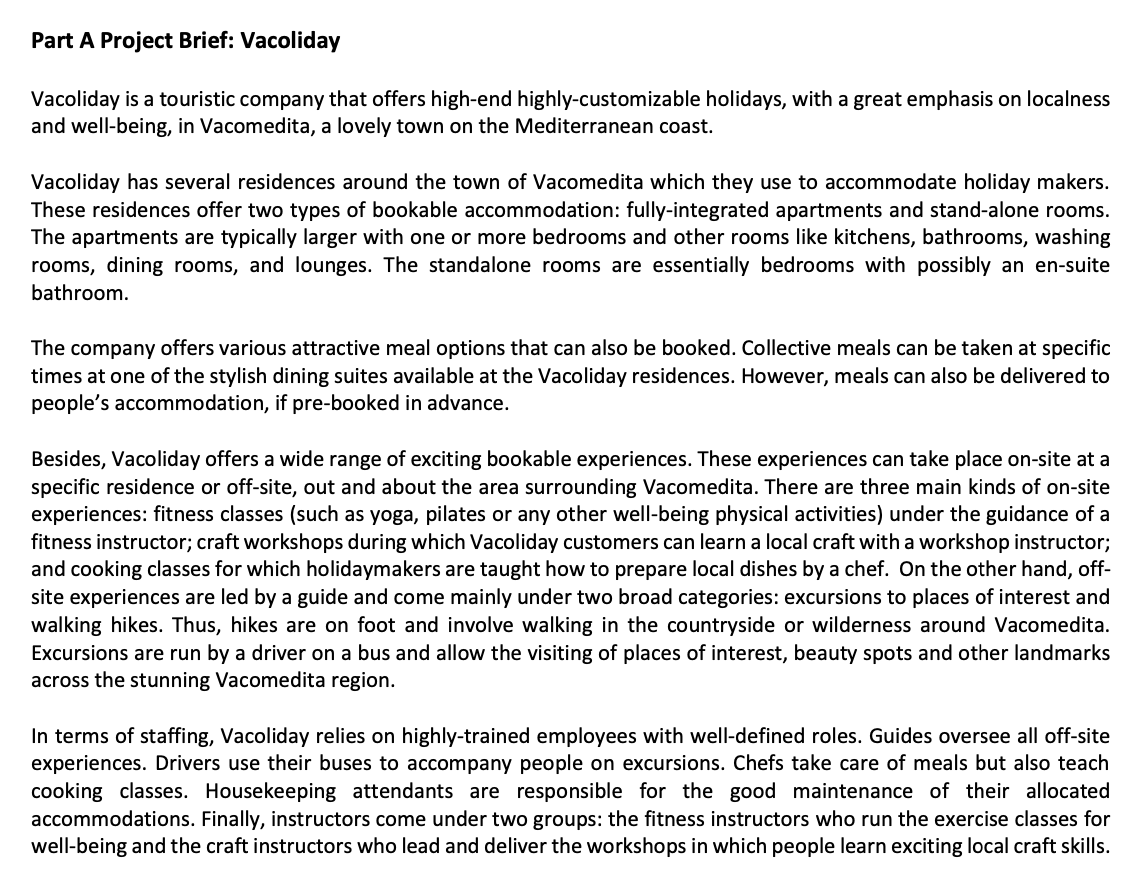 Solved Vacoliday is a touristic company that offers highend