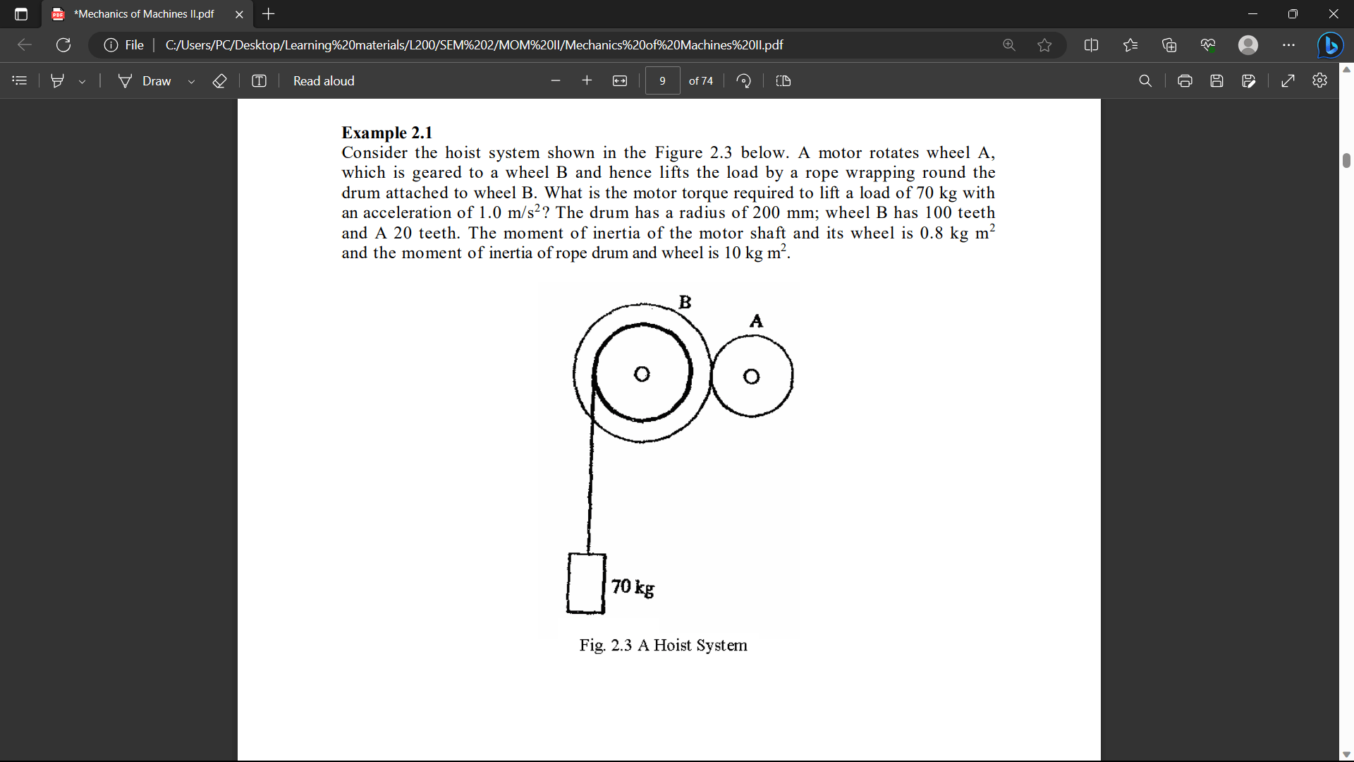 Solved Example 2.1 Consider the hoist system shown in the | Chegg.com