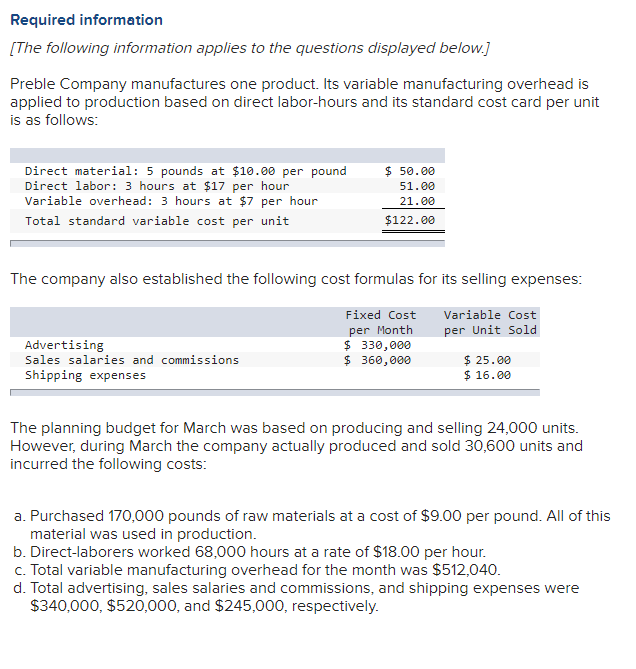 Solved 9. what variable manufacturing overhead cost would be