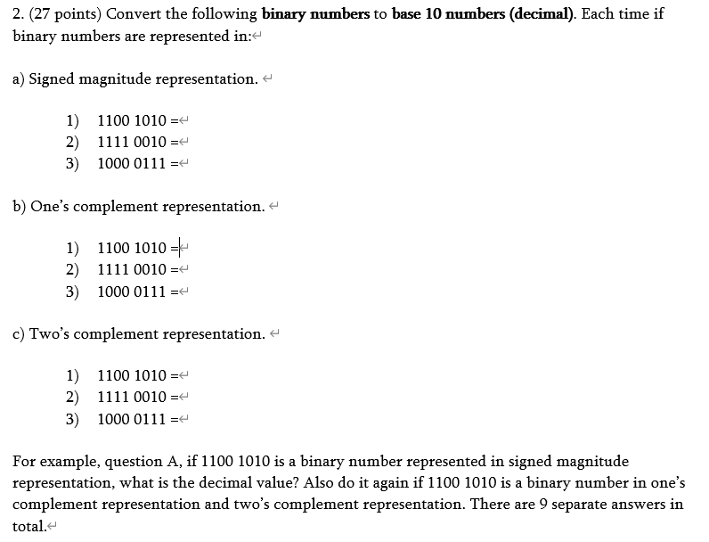 Solved 2. (27 Points) Convert The Following Binary Numbers | Chegg.com