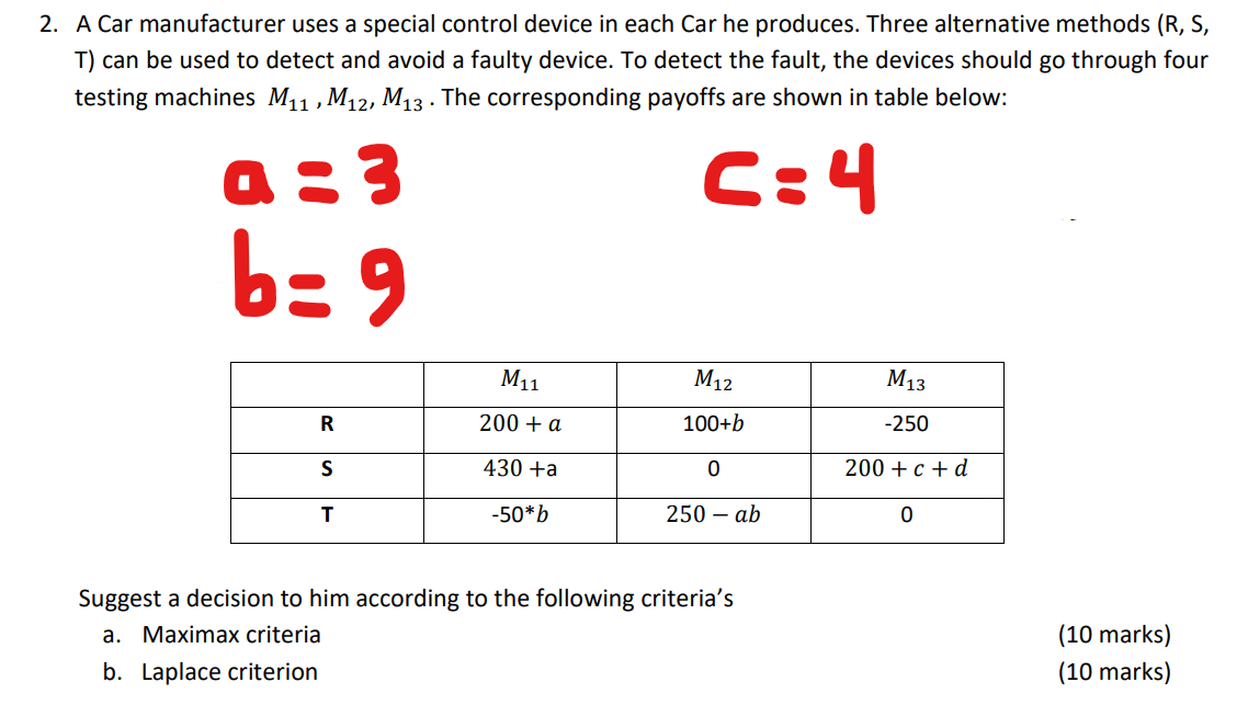 Solved 2. A Car manufacturer uses a special control device