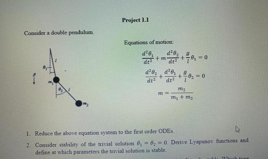 Solved Consider a double pendulum. Equations of motion